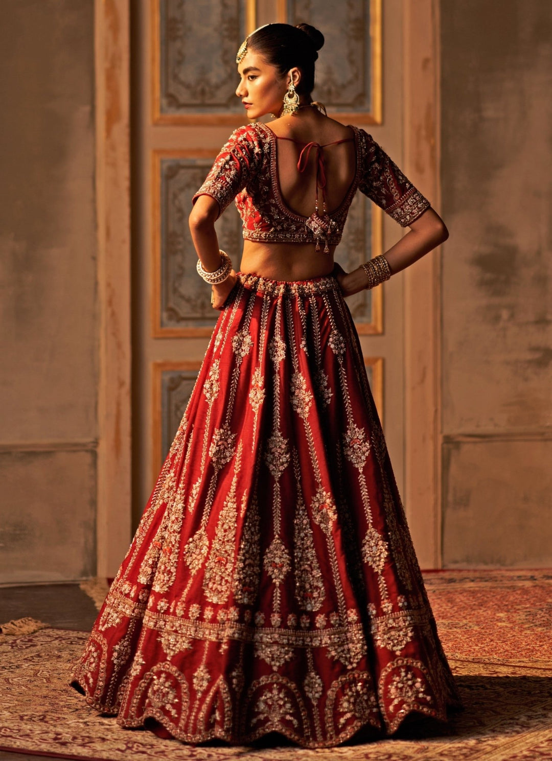 Maroon Red And Ivory Raw Silk Double Dupatta Lehenga Set Angad Singh - Fabilicious Fashion