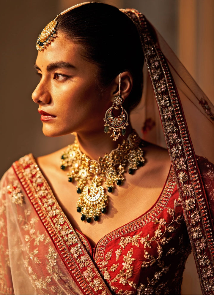 Maroon Red And Ivory Raw Silk Double Dupatta Lehenga Set Angad Singh - Fabilicious Fashion