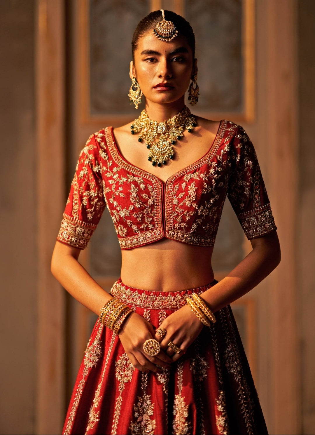 Maroon Red And Ivory Raw Silk Double Dupatta Lehenga Set Angad Singh - Fabilicious Fashion