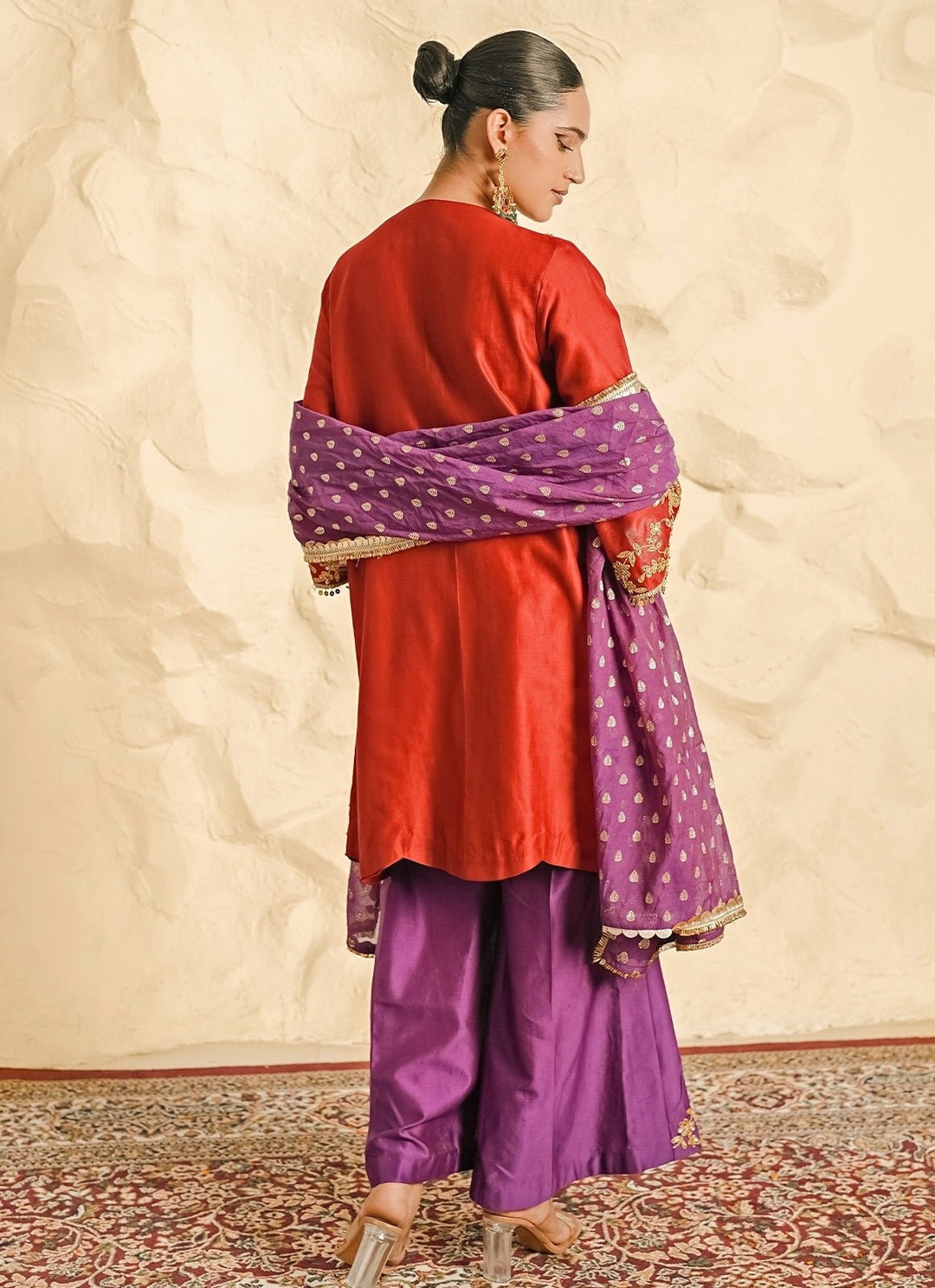 Nidhika Shekhar Maroon Red And Purple Chanderi Kurta Sharara SetFabilicious Fashion