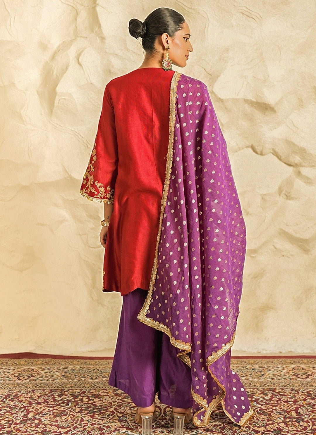 Nidhika Shekhar Maroon Red And Purple Chanderi Kurta Sharara SetFabilicious Fashion