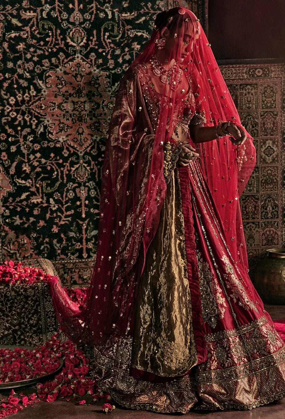 Maroon Red Brocade Silk Bridal Lehenga Set Prevasu - Fabilicious Fashion