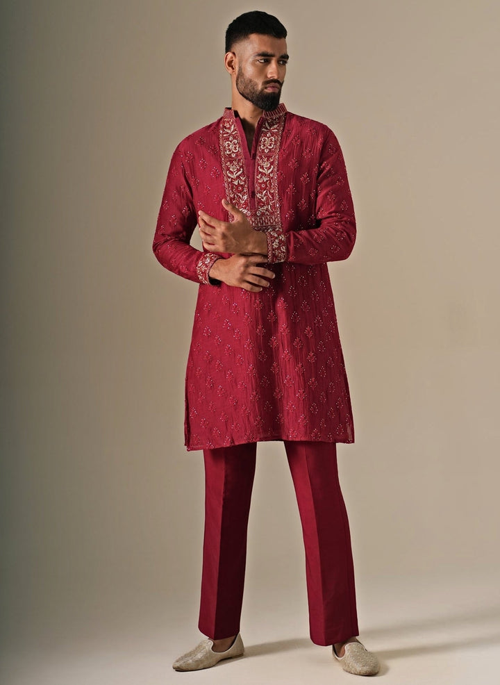 Darzi House Maroon Red Cotton Chanderi Kurta SetFabilicious Fashion