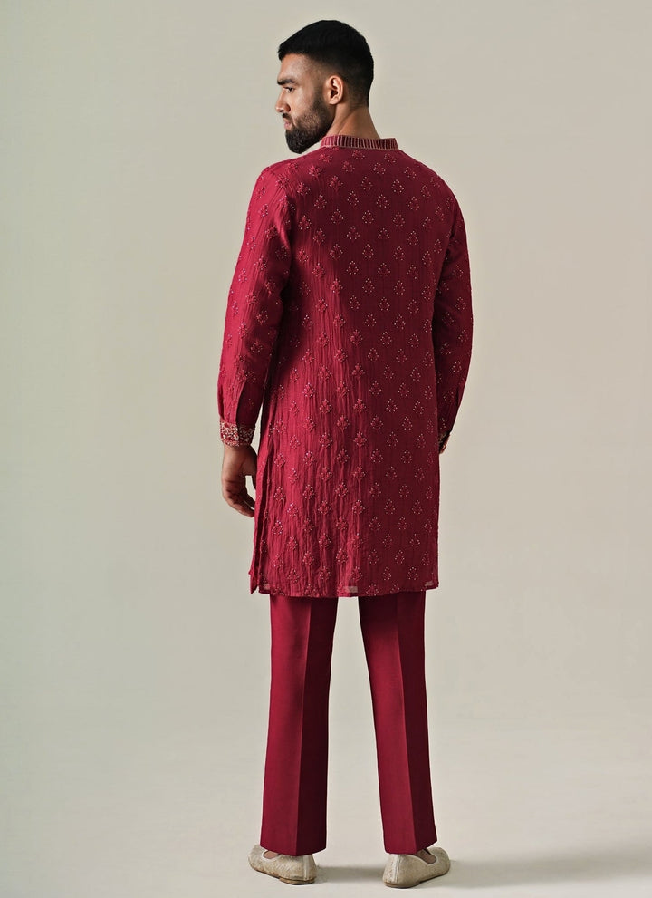 Darzi House Maroon Red Cotton Chanderi Kurta SetFabilicious Fashion