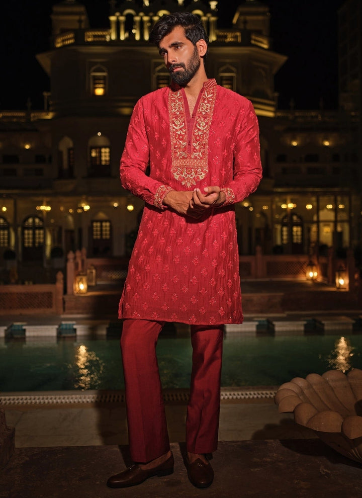 Darzi House Maroon Red Cotton Chanderi Kurta SetFabilicious Fashion