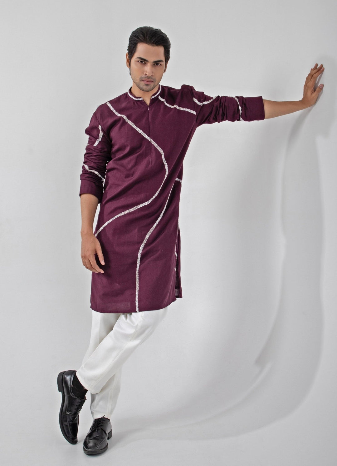Maroon Red Embroidered Cotton Kurta Pants Set Smriti - Fabilicious Fashion