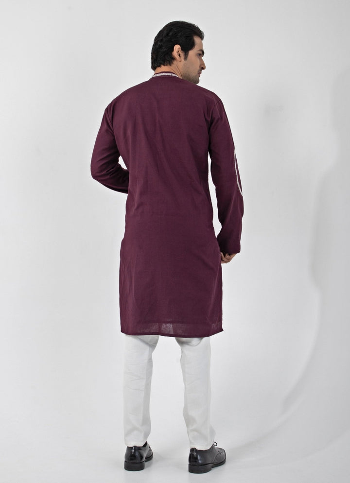 Maroon Red Embroidered Cotton Kurta Pants Set Smriti - Fabilicious Fashion