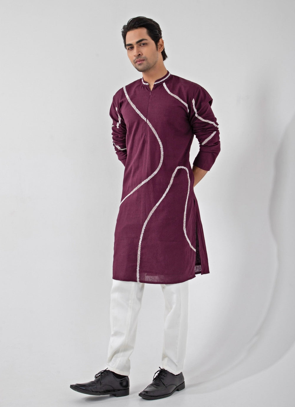 Maroon Red Embroidered Cotton Kurta Pants Set Smriti - Fabilicious Fashion