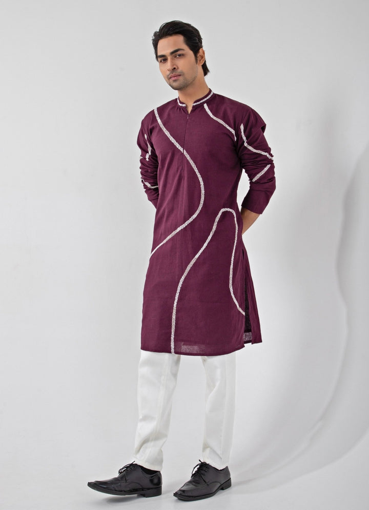 Maroon Red Embroidered Cotton Kurta Pants Set Smriti - Fabilicious Fashion