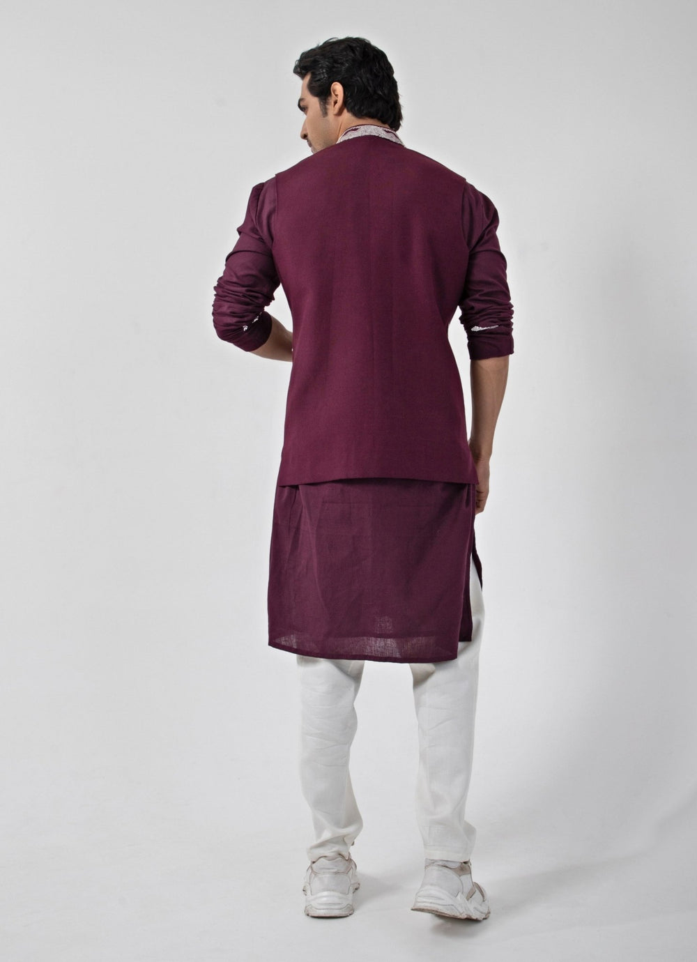 Maroon Red Embroidered Cotton Nehru Jacket Smriti - Fabilicious Fashion