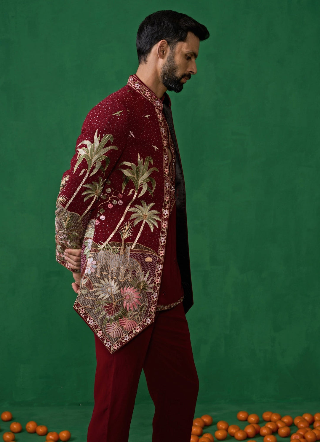 Maroon Red Embroidered Georgette Jodhpuri Set Kalpraag - Fabilicious Fashion