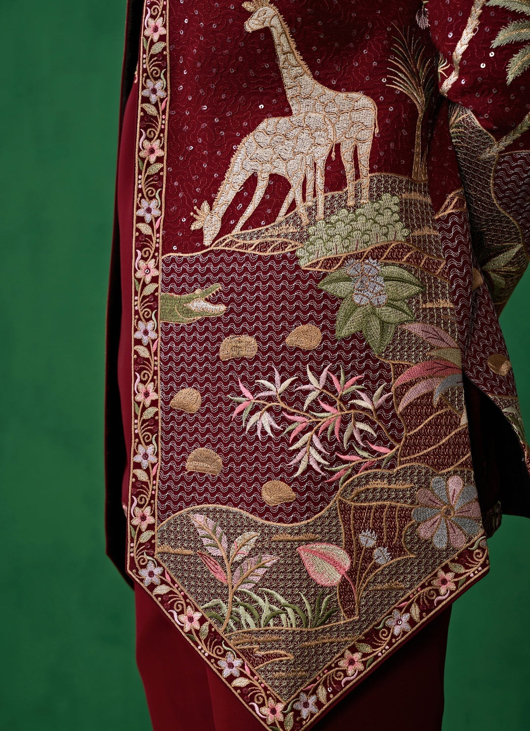 Maroon Red Embroidered Georgette Jodhpuri Set Kalpraag - Fabilicious Fashion