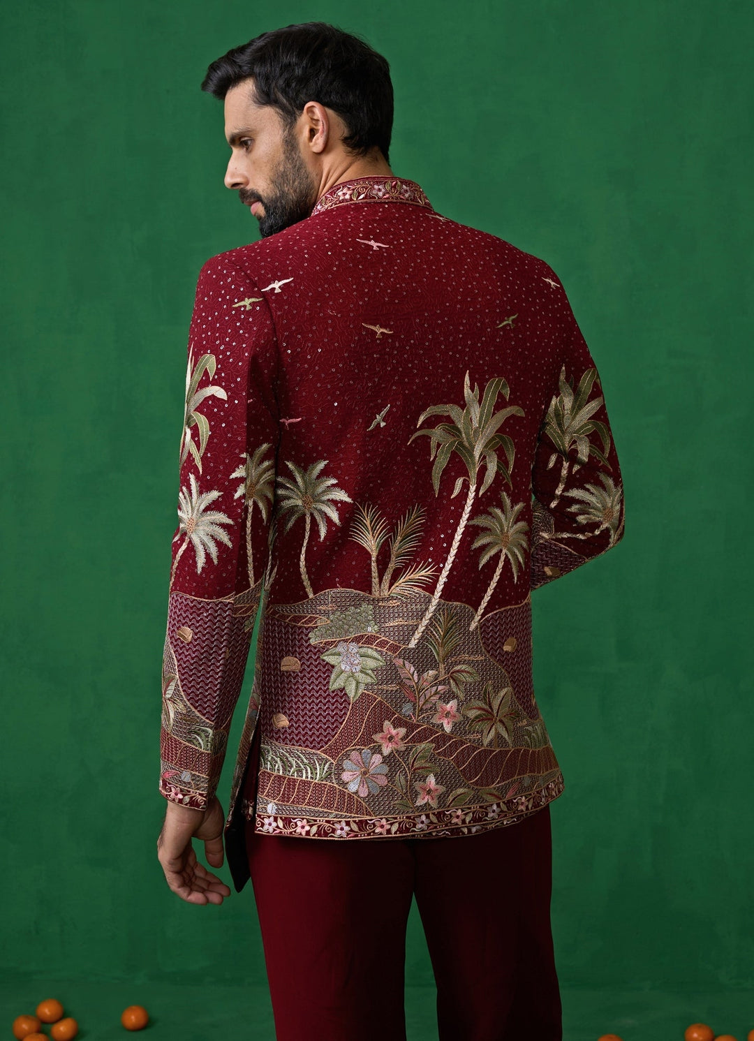 Maroon Red Embroidered Georgette Jodhpuri Set Kalpraag - Fabilicious Fashion