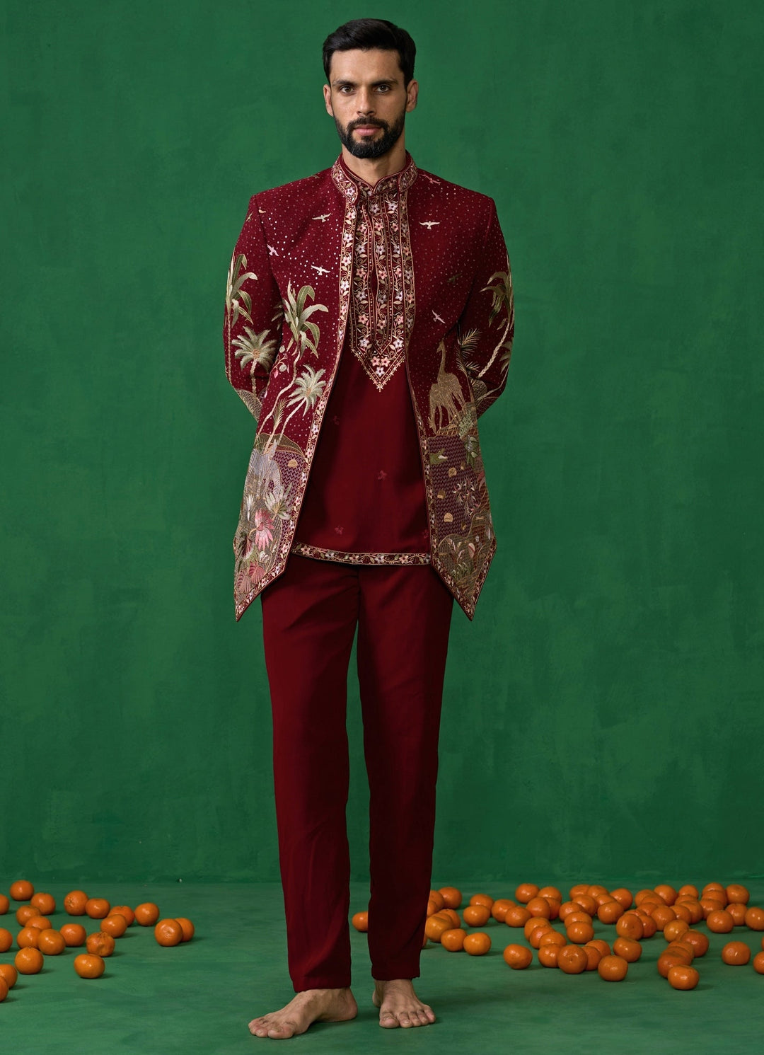 Maroon Red Embroidered Georgette Jodhpuri Set Kalpraag - Fabilicious Fashion