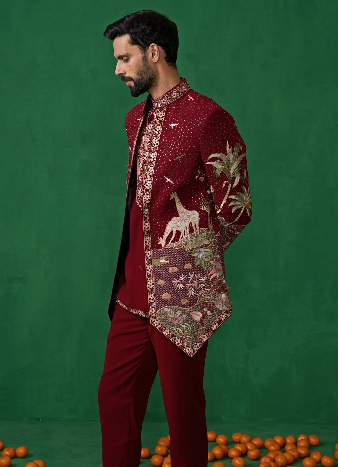 Maroon Red Embroidered Georgette Jodhpuri Set Kalpraag - Fabilicious Fashion