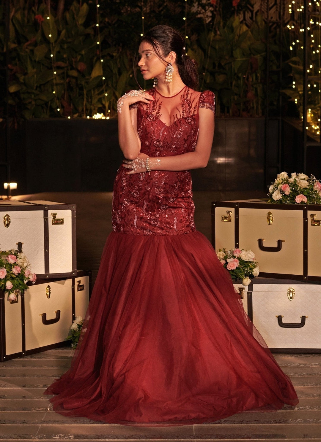 Maroon Red Embroidered Gown Jigar and Nikita - Fabilicious Fashion