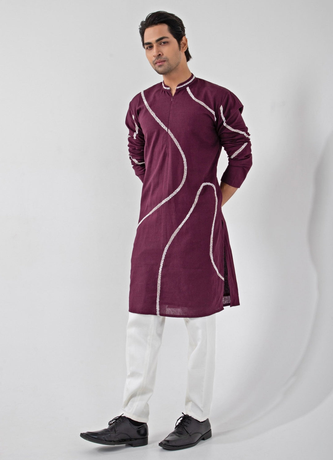 Maroon Red Embroidered Nehru Jacket And Kurta Set Smriti - Fabilicious Fashion