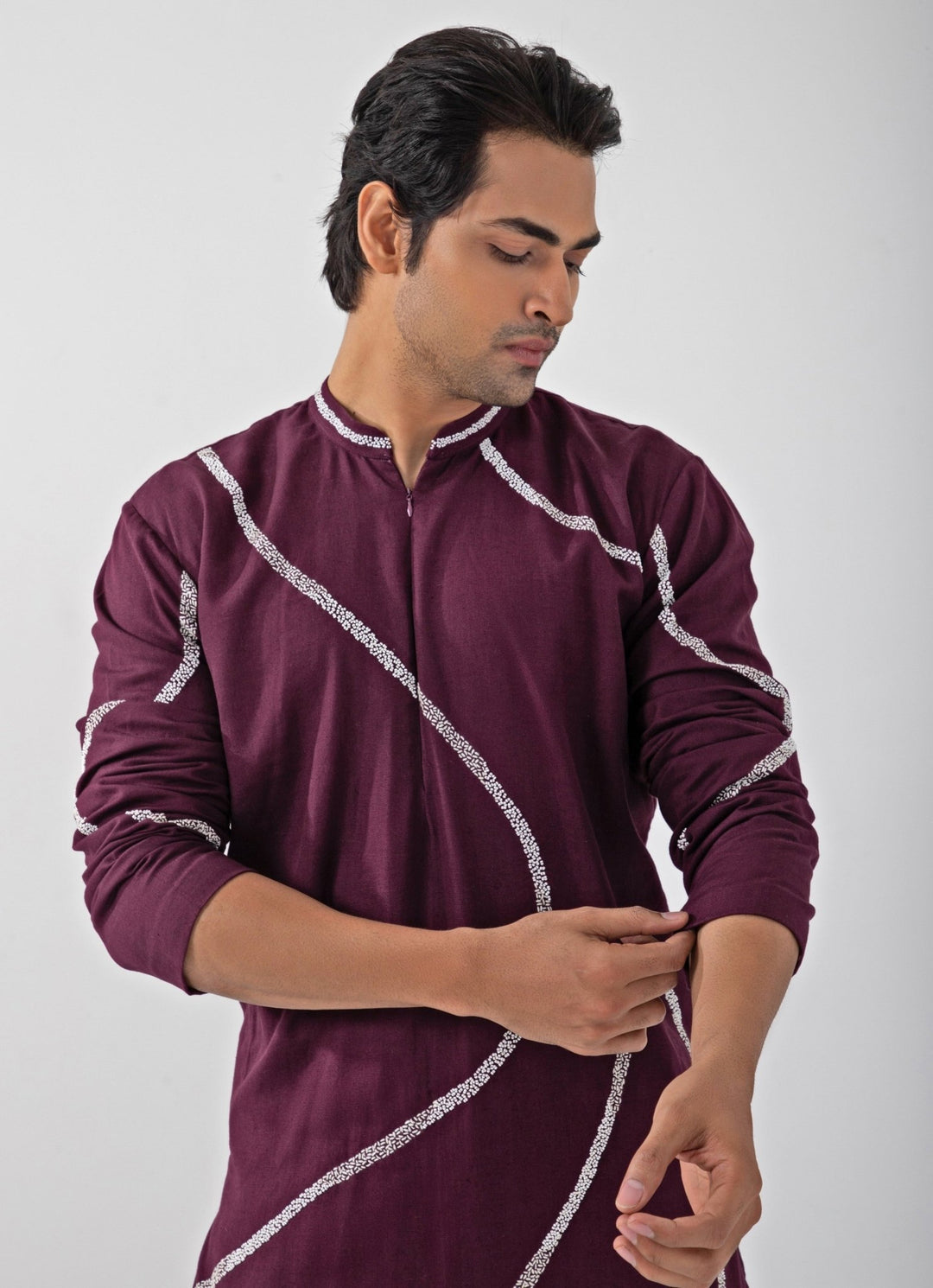 Maroon Red Embroidered Nehru Jacket And Kurta Set Smriti - Fabilicious Fashion