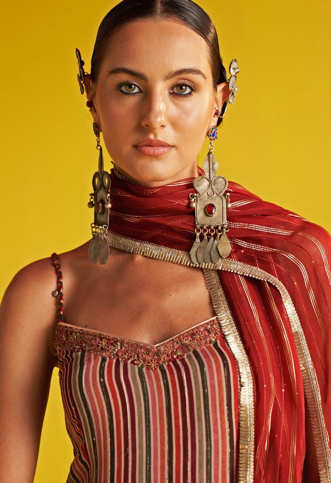 Maroon Red Embroidered Organza Kurta Sharara Set Studio Bagechaa - Fabilicious Fashion