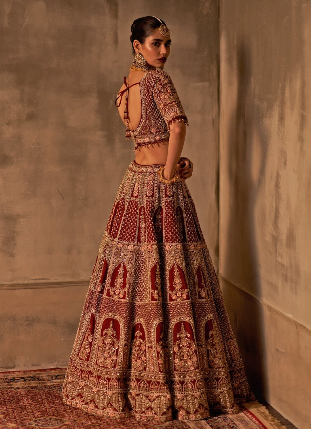 Angad Singh Maroon Red Embroidered Raw Silk Double Dupatta Lehenga SetFabilicious Fashion