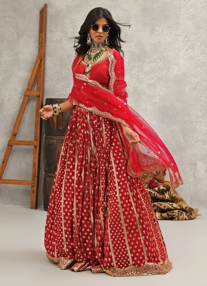 Maroon Red Georgette Lehenga Set Kapda Dori - Fabilicious Fashion