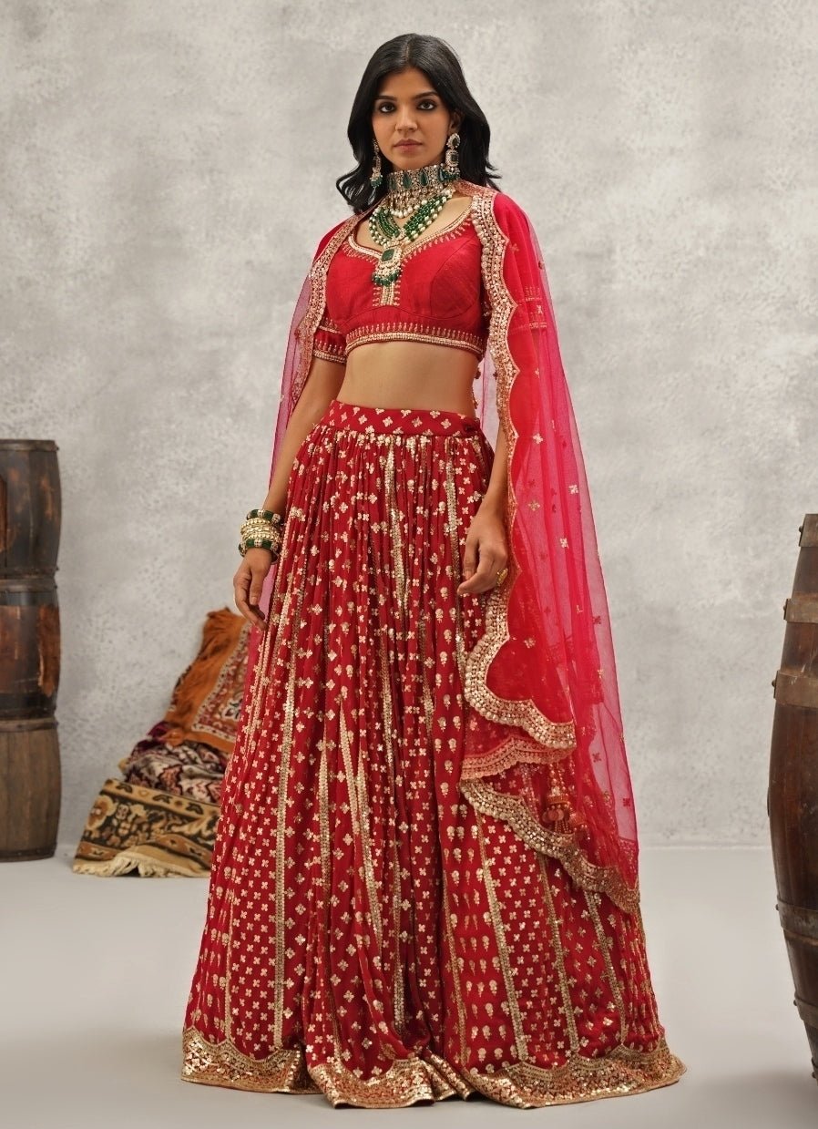 Maroon Red Georgette Lehenga Set Kapda Dori - Fabilicious Fashion