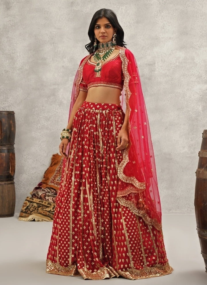 Maroon Red Georgette Lehenga Set Kapda Dori - Fabilicious Fashion