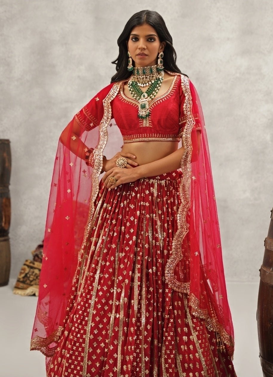 Maroon Red Georgette Lehenga Set Kapda Dori - Fabilicious Fashion