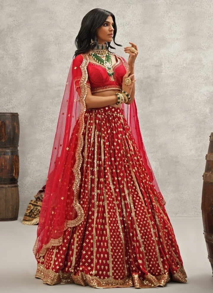 Maroon Red Georgette Lehenga Set Kapda Dori - Fabilicious Fashion