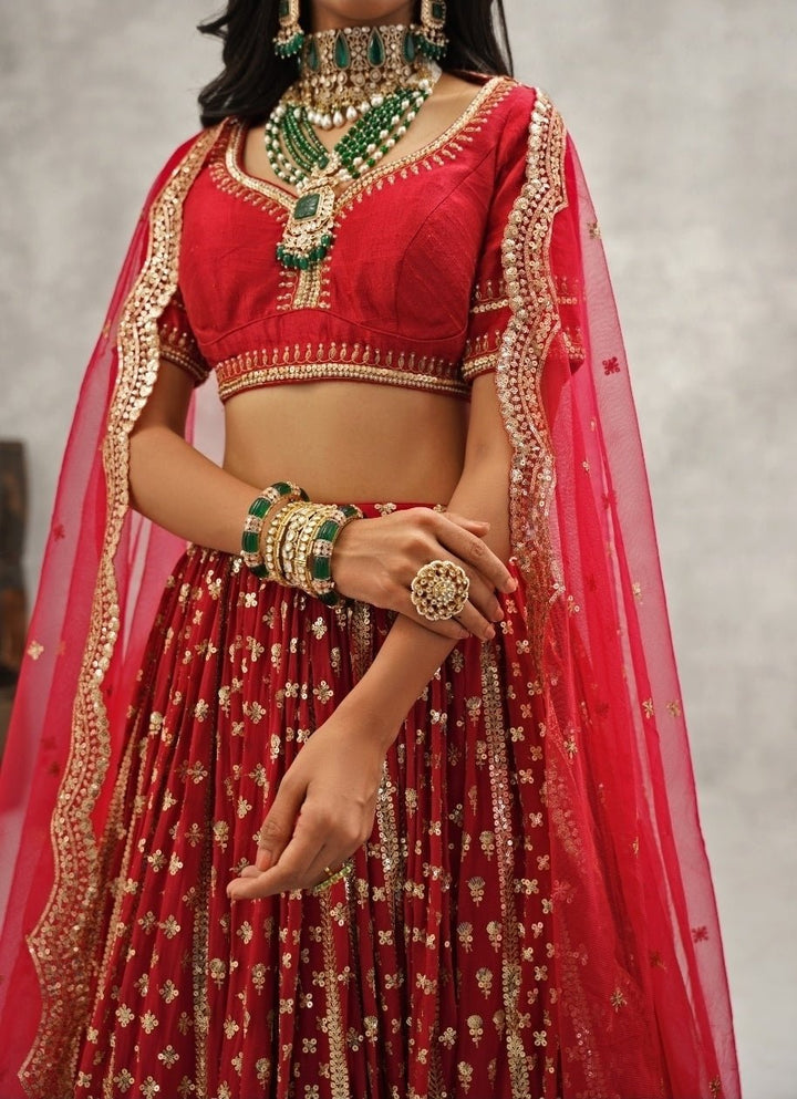 Maroon Red Georgette Lehenga Set Kapda Dori - Fabilicious Fashion