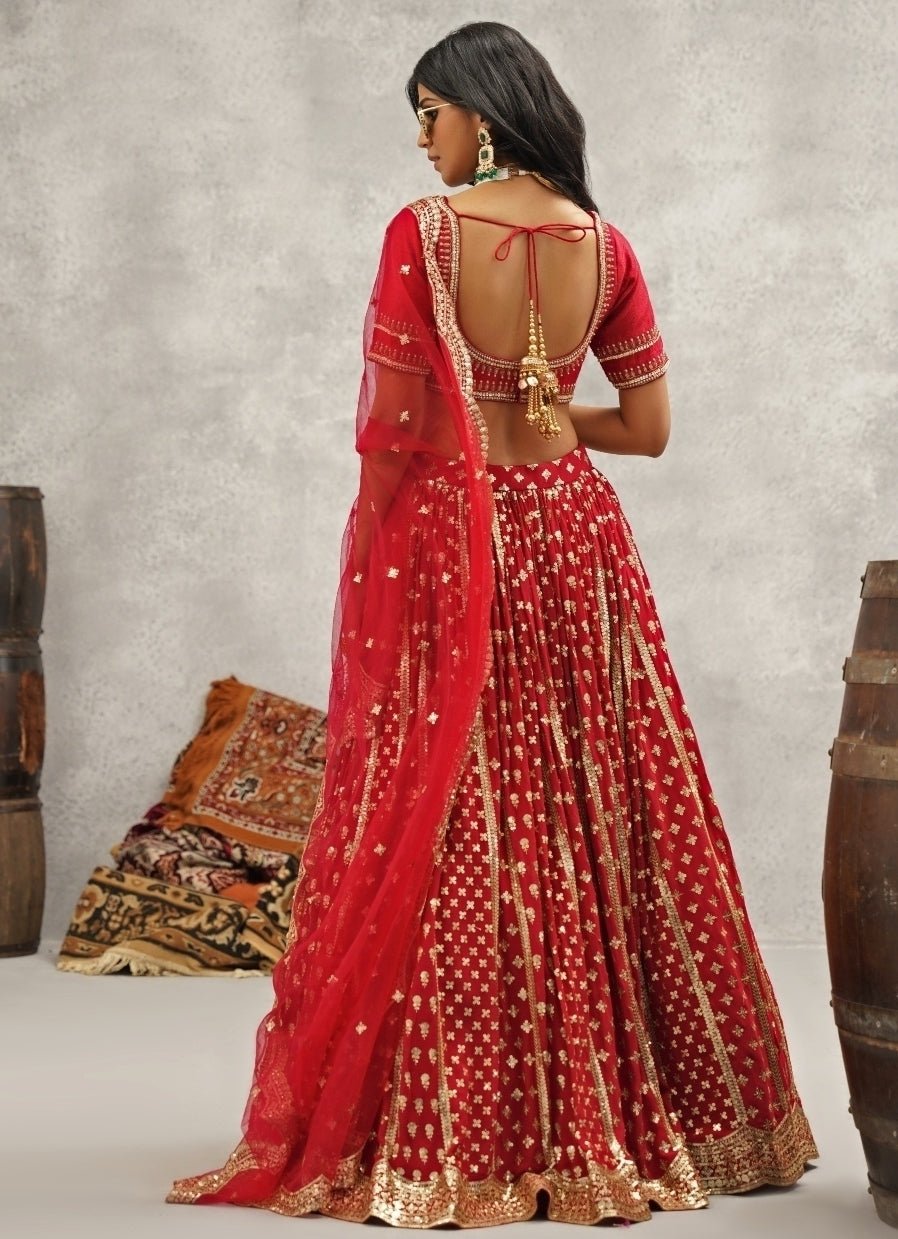 Maroon Red Georgette Lehenga Set Kapda Dori - Fabilicious Fashion