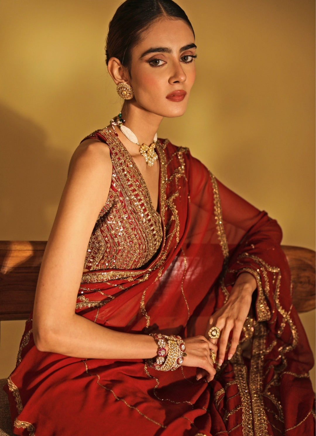Esha Koul Maroon Red Georgette Saree SetFabilicious Fashion