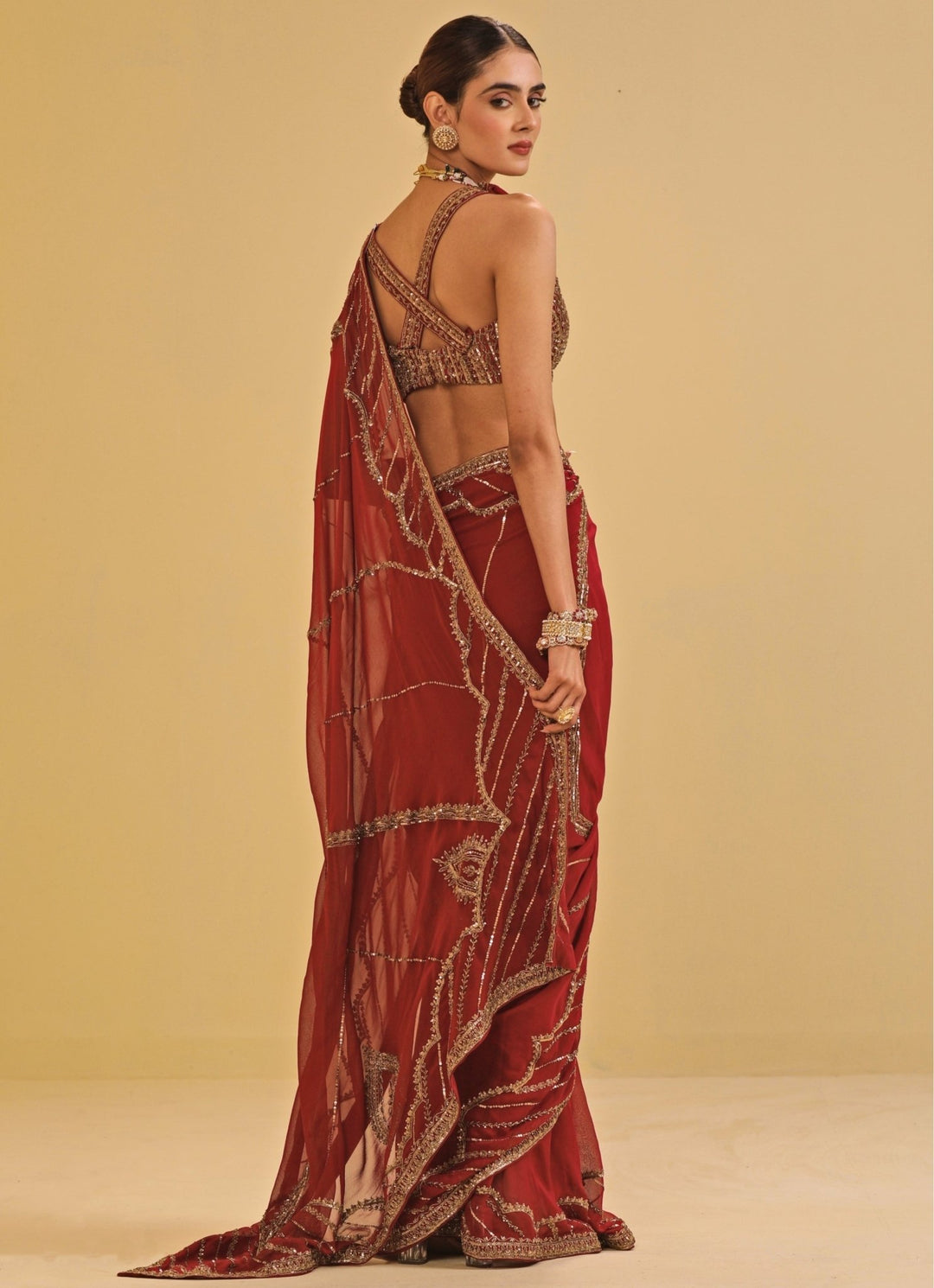 Esha Koul Maroon Red Georgette Saree SetFabilicious Fashion