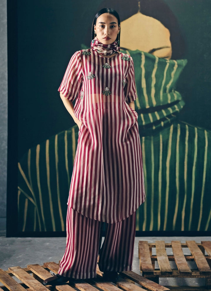 Paulmi and Harsh X Ease Maroon Red Organza Kurta Pants SetFabilicious Fashion