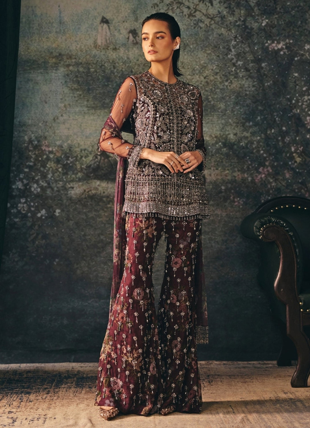 Maroon Red Organza Kurta Sharara Set Mani Bhatia - Fabilicious Fashion
