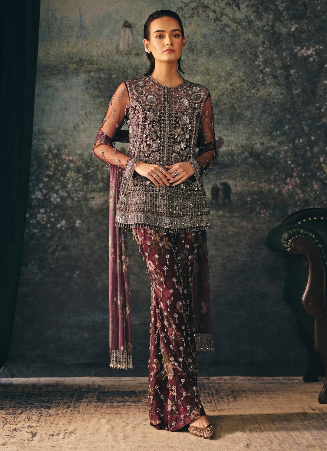 Maroon Red Organza Kurta Sharara Set Mani Bhatia - Fabilicious Fashion