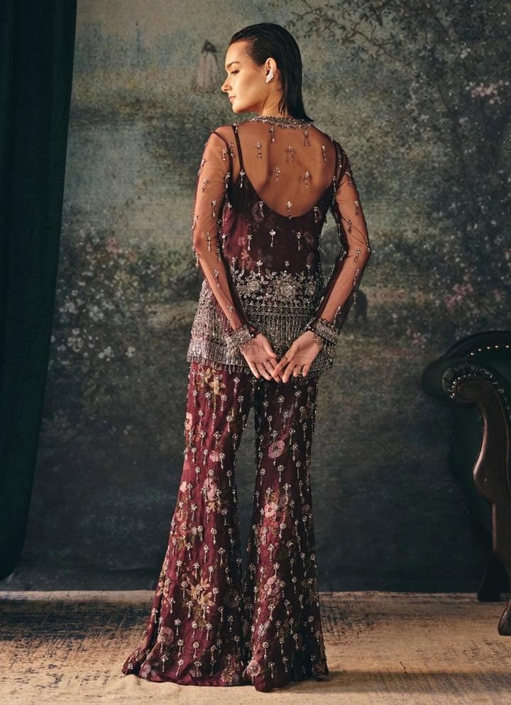 Maroon Red Organza Kurta Sharara Set Mani Bhatia - Fabilicious Fashion