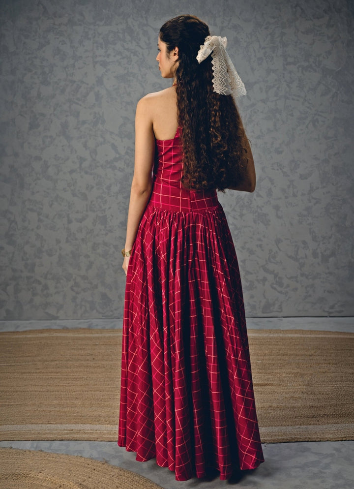 Maroon Red Printed Corset Dress Paulmi and Harsh X Ease - Fabilicious Fashion