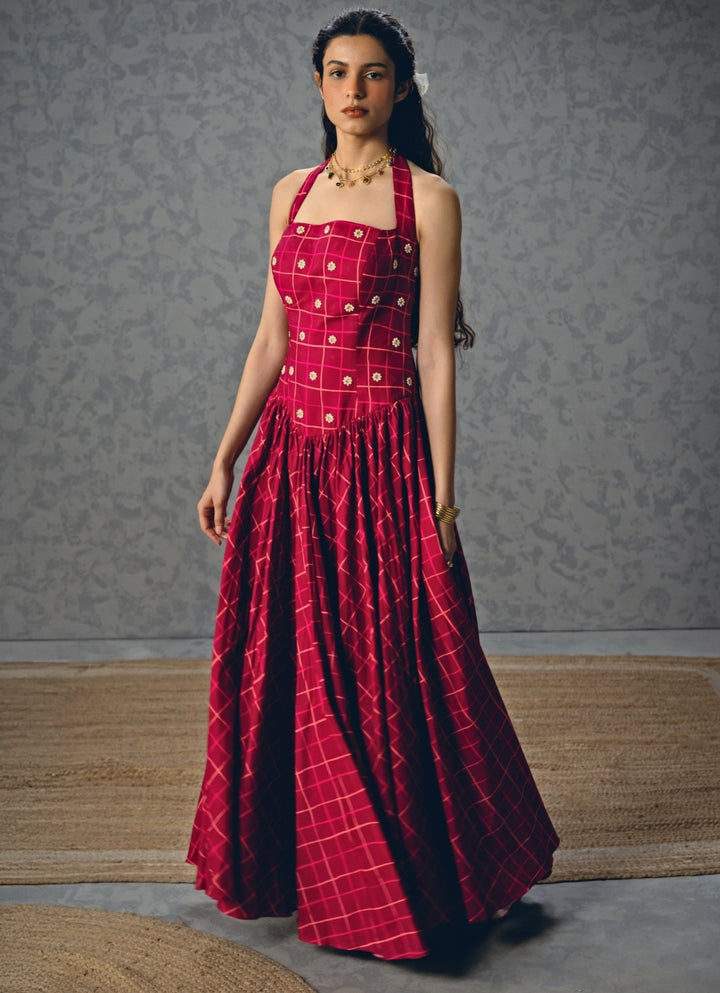 Maroon Red Printed Corset Dress Paulmi and Harsh X Ease - Fabilicious Fashion