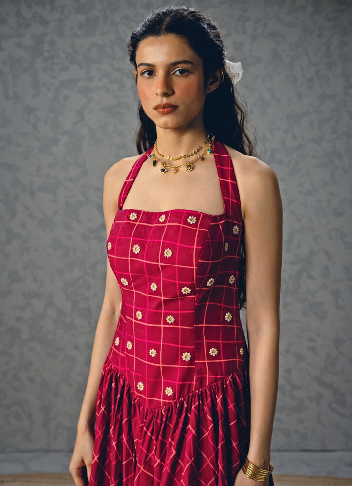 Maroon Red Printed Corset Dress Paulmi and Harsh X Ease - Fabilicious Fashion