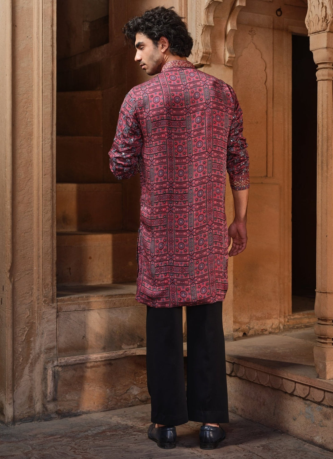 Darzi House Maroon Red Printed Modal Satin Kurta SetFabilicious Fashion
