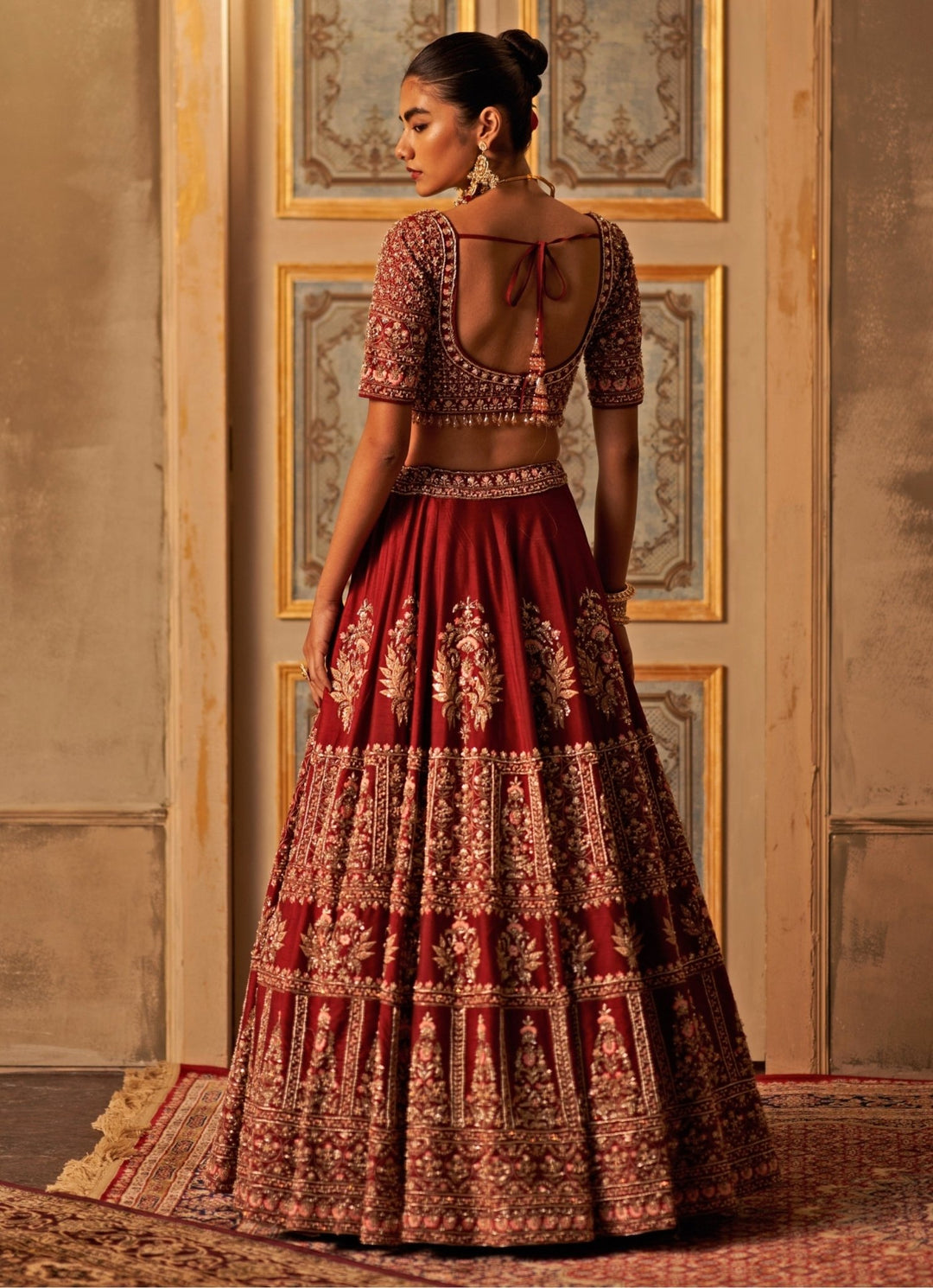 Maroon Red Raw Silk Bridal Lehenga Set With Double Dupatta Angad Singh - Fabilicious Fashion