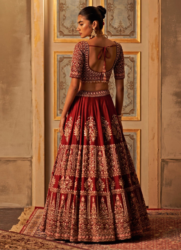 Maroon Red Raw Silk Bridal Lehenga Set With Double Dupatta Angad Singh - Fabilicious Fashion