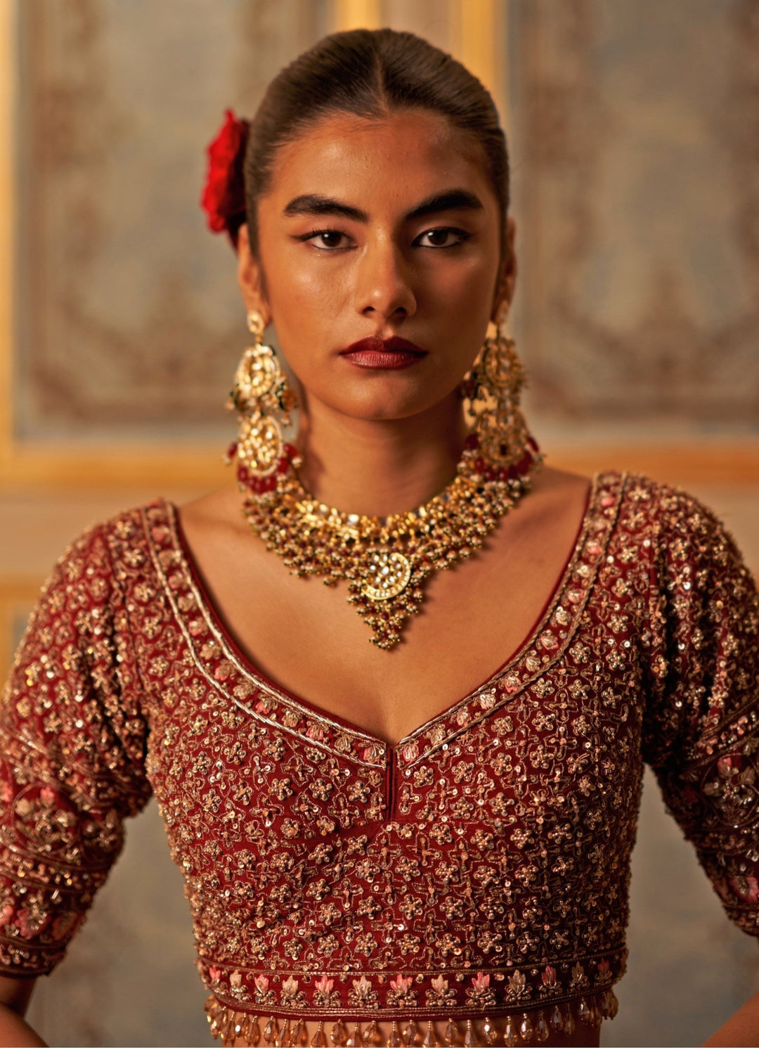 Maroon Red Raw Silk Bridal Lehenga Set With Double Dupatta Angad Singh - Fabilicious Fashion