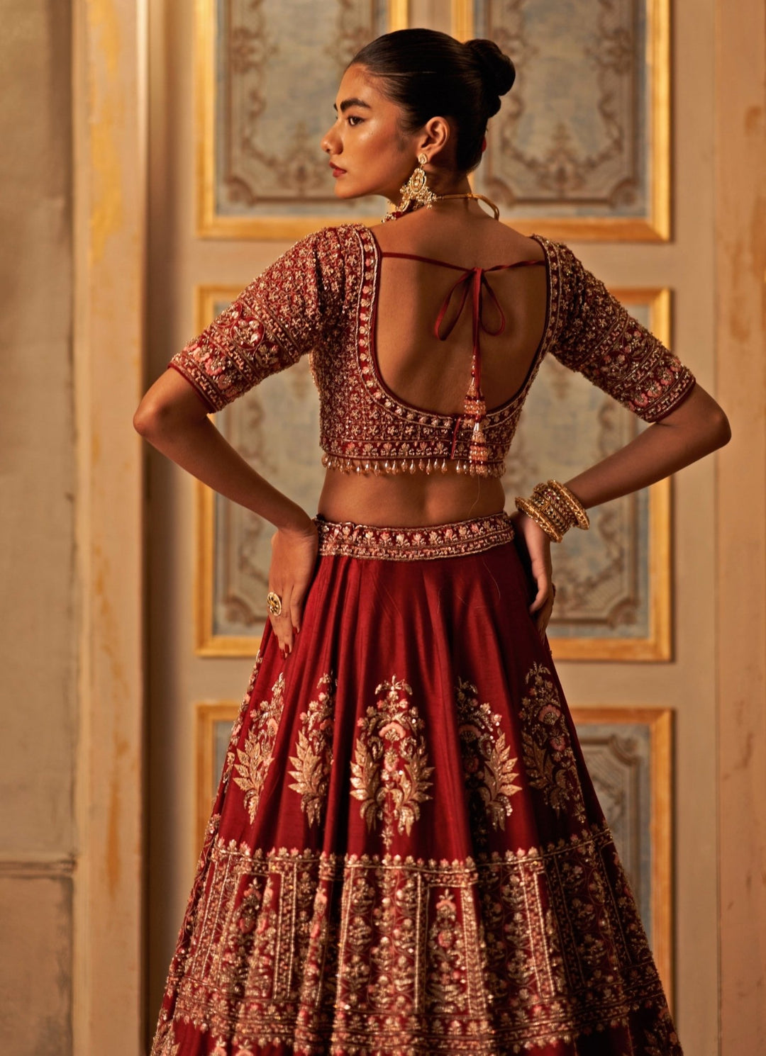 Maroon Red Raw Silk Bridal Lehenga Set With Double Dupatta Angad Singh - Fabilicious Fashion