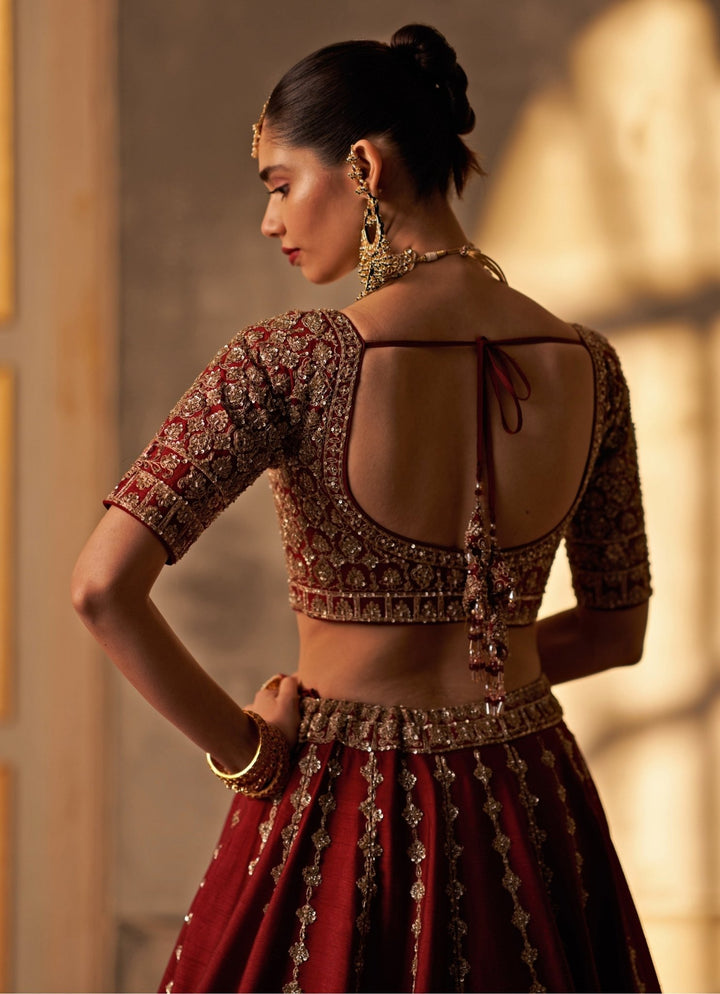 Angad Singh Maroon Red Raw Silk Double Dupatta Lehenga SetFabilicious Fashion