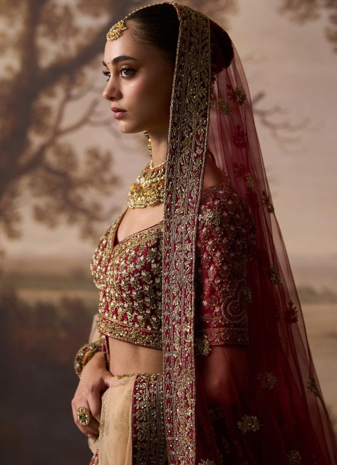 Angad Singh Maroon Red Raw Silk Double Dupatta LehengaFabilicious Fashion