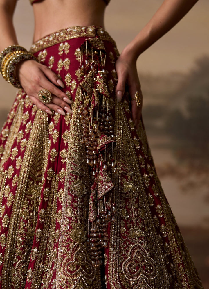 Angad Singh Maroon Red Raw Silk Double Dupatta LehengaFabilicious Fashion