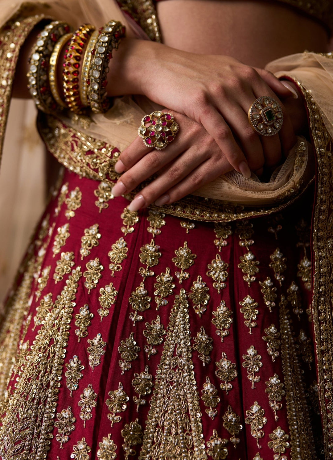 Angad Singh Maroon Red Raw Silk Double Dupatta LehengaFabilicious Fashion