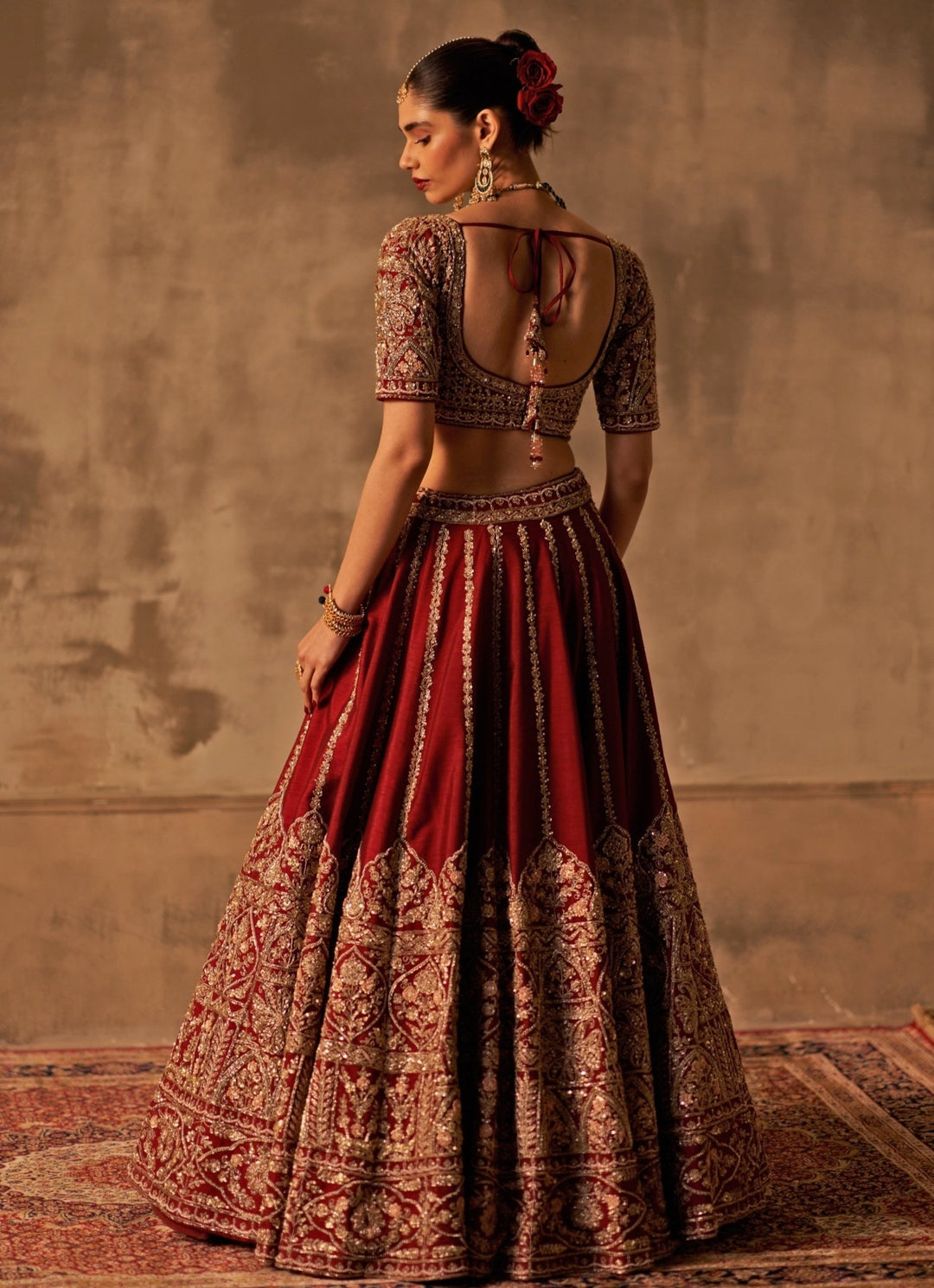 Angad Singh Maroon Red Raw Silk Lehenga Set With Double DupattaFabilicious Fashion